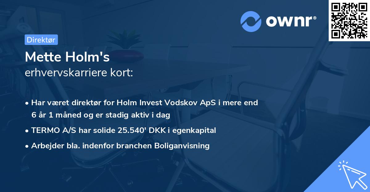 Mette Holm's erhvervskarriere kort