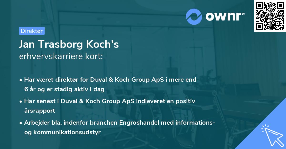 Jan Trasborg Koch's erhvervskarriere kort