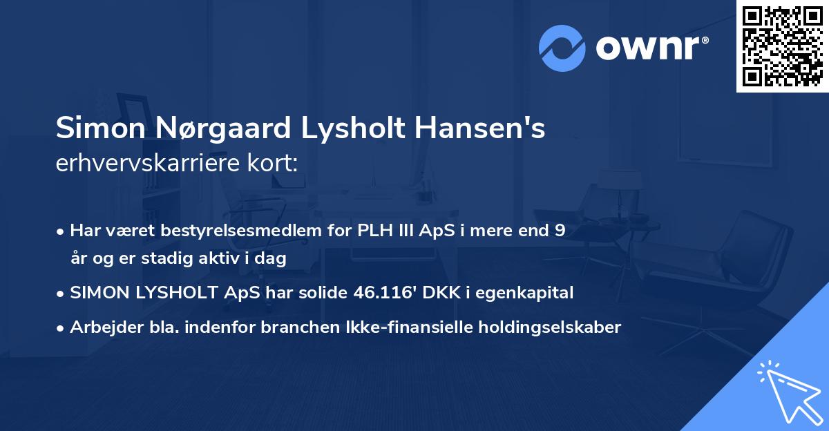 Simon Nørgaard Lysholt Hansen's erhvervskarriere kort