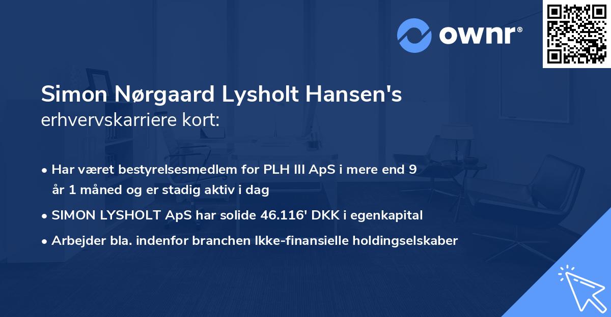 Simon Nørgaard Lysholt Hansen's erhvervskarriere kort