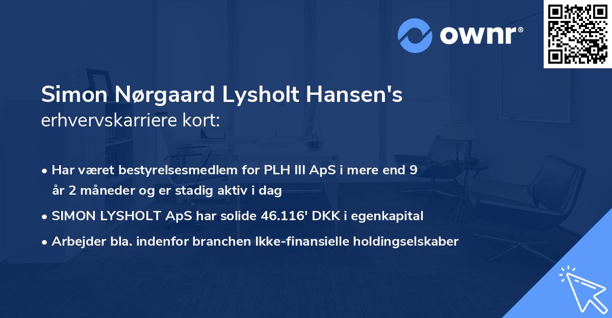 Simon Nørgaard Lysholt Hansen's erhvervskarriere kort