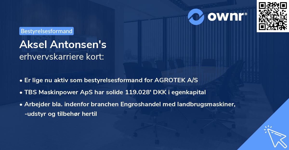 Aksel Antonsen's erhvervskarriere kort