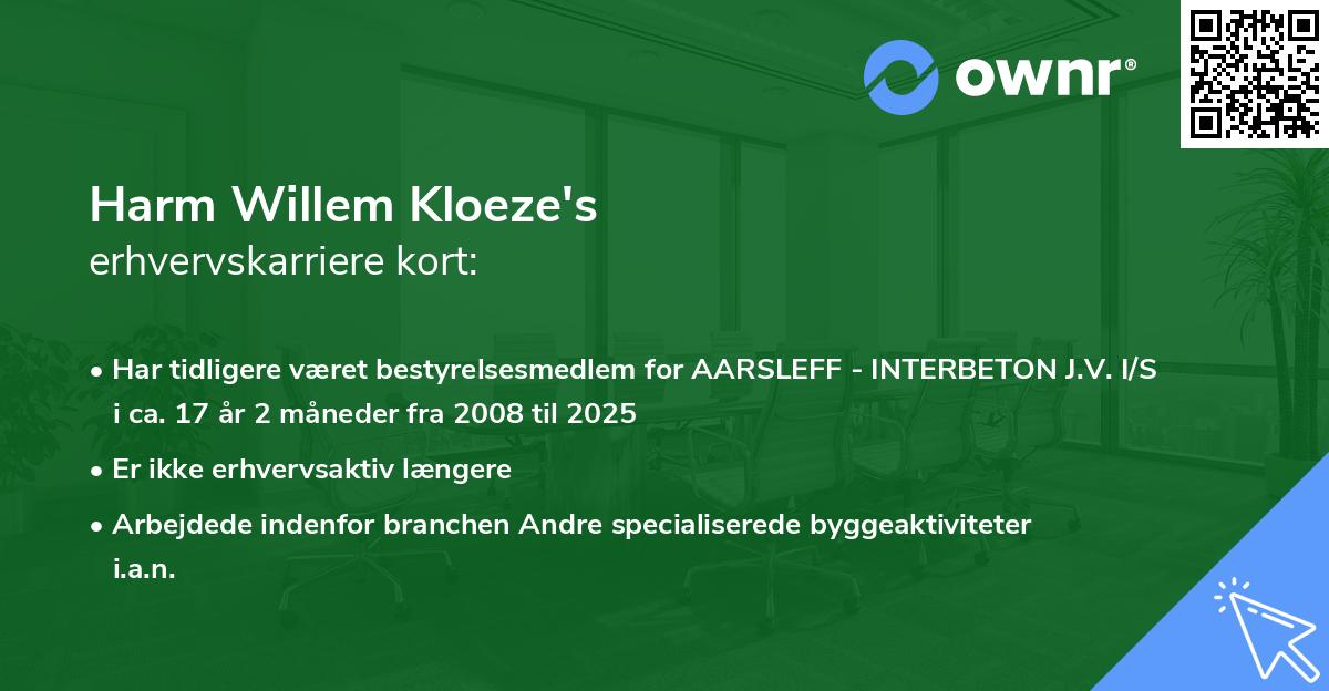 Harm Willem Kloeze's erhvervskarriere kort