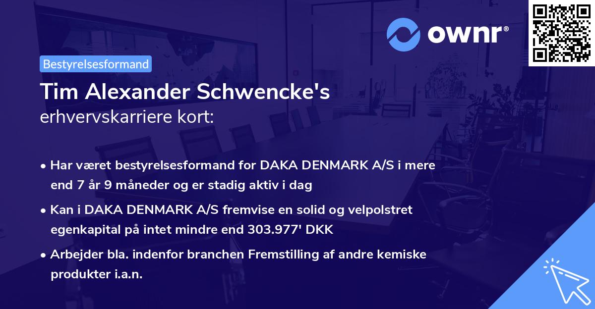 Tim Alexander Schwencke's erhvervskarriere kort