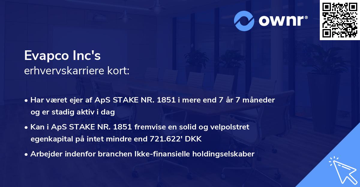 Evapco Inc's erhvervskarriere kort