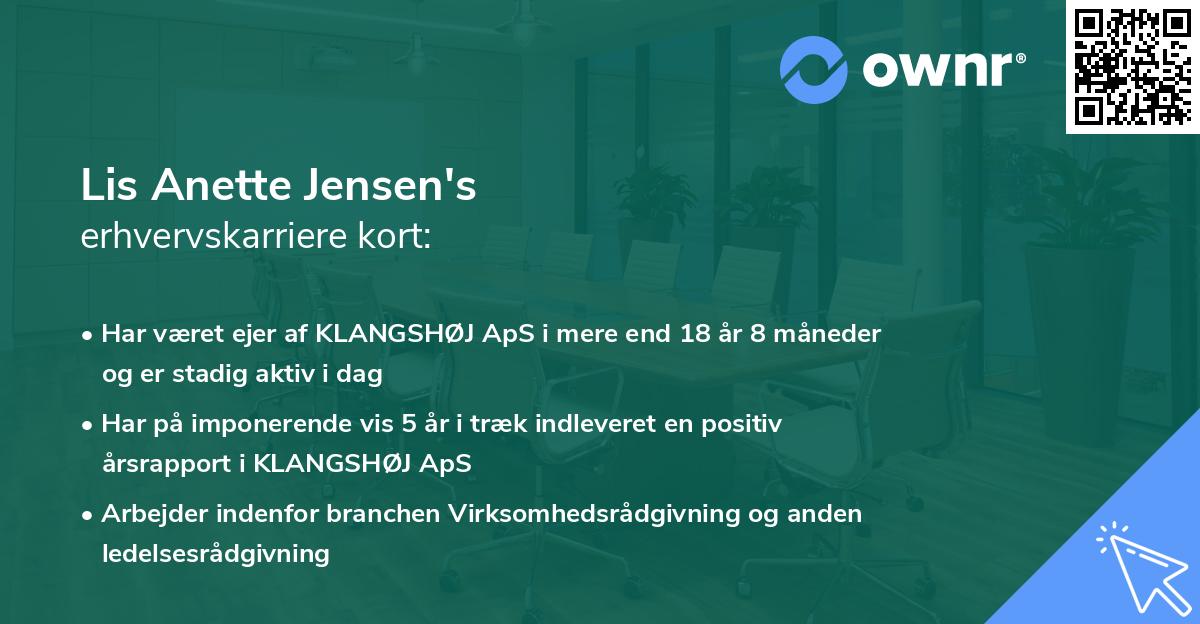 Lis Anette Jensen's erhvervskarriere kort