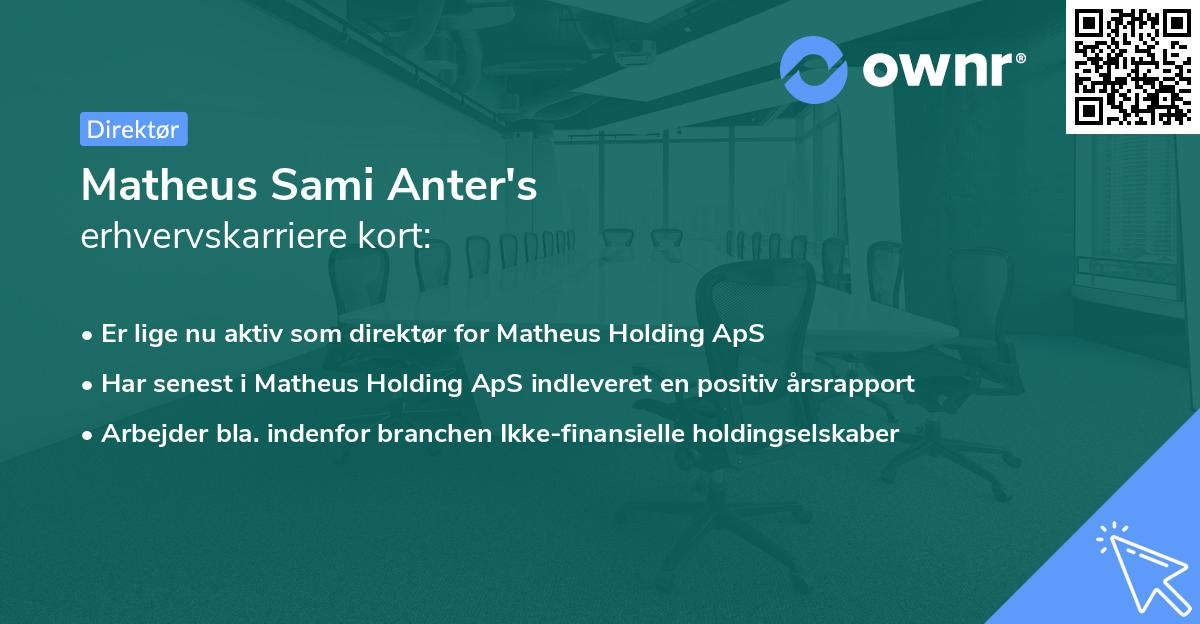 Matheus Sami Anter's erhvervskarriere kort