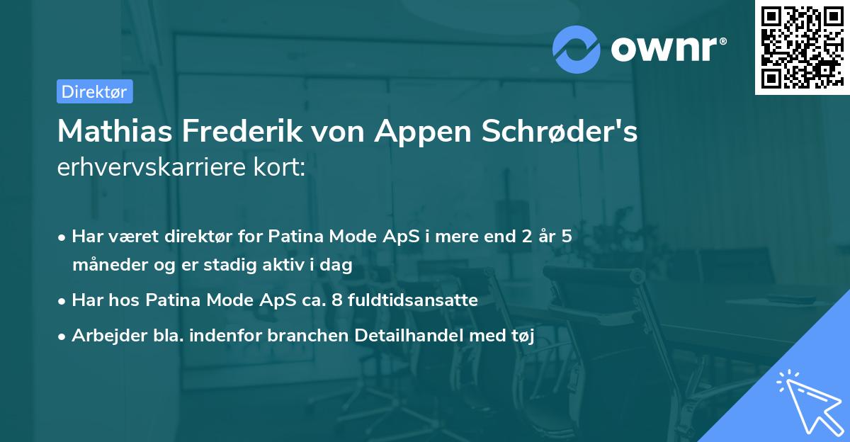 Mathias Frederik von Appen Schrøder's erhvervskarriere kort