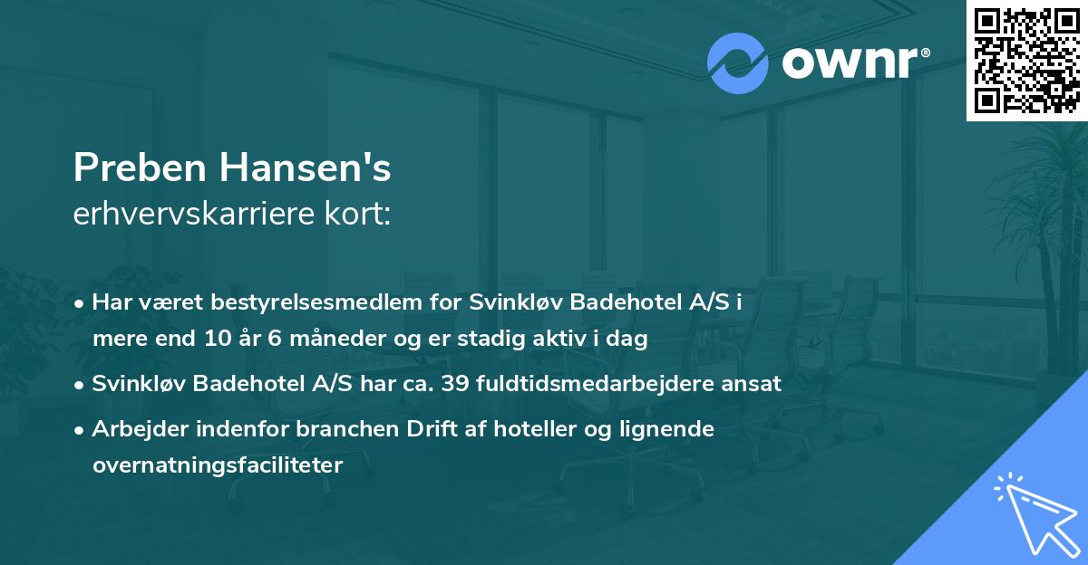 Preben Hansen's erhvervskarriere kort