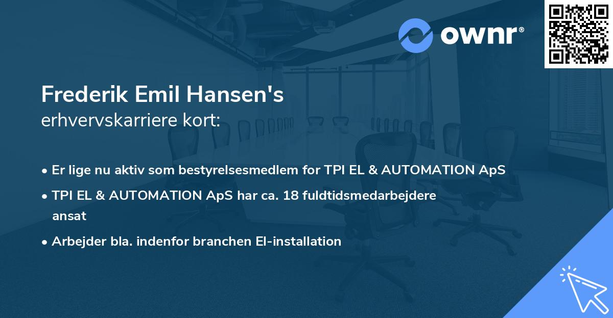 Frederik Emil Hansen's erhvervskarriere kort