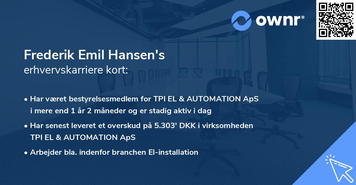 Frederik Emil Hansen's erhvervskarriere kort