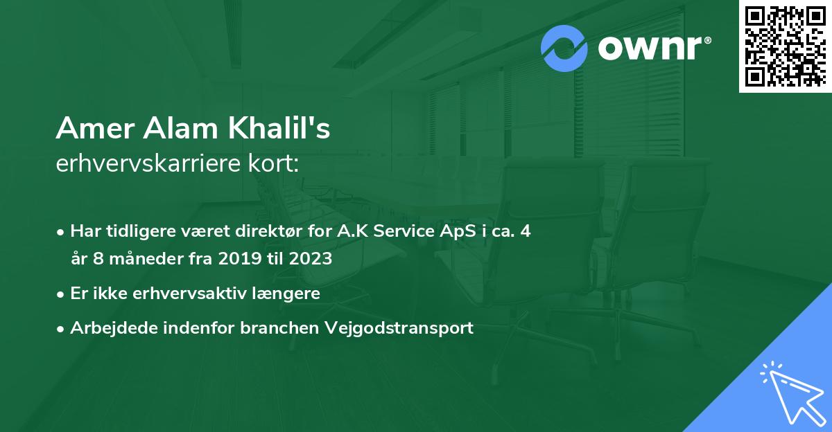 Amer Alam Khalil's erhvervskarriere kort