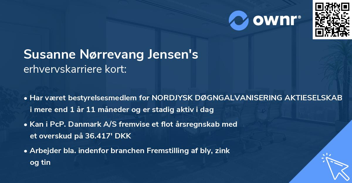 Susanne Nørrevang Jensen's erhvervskarriere kort