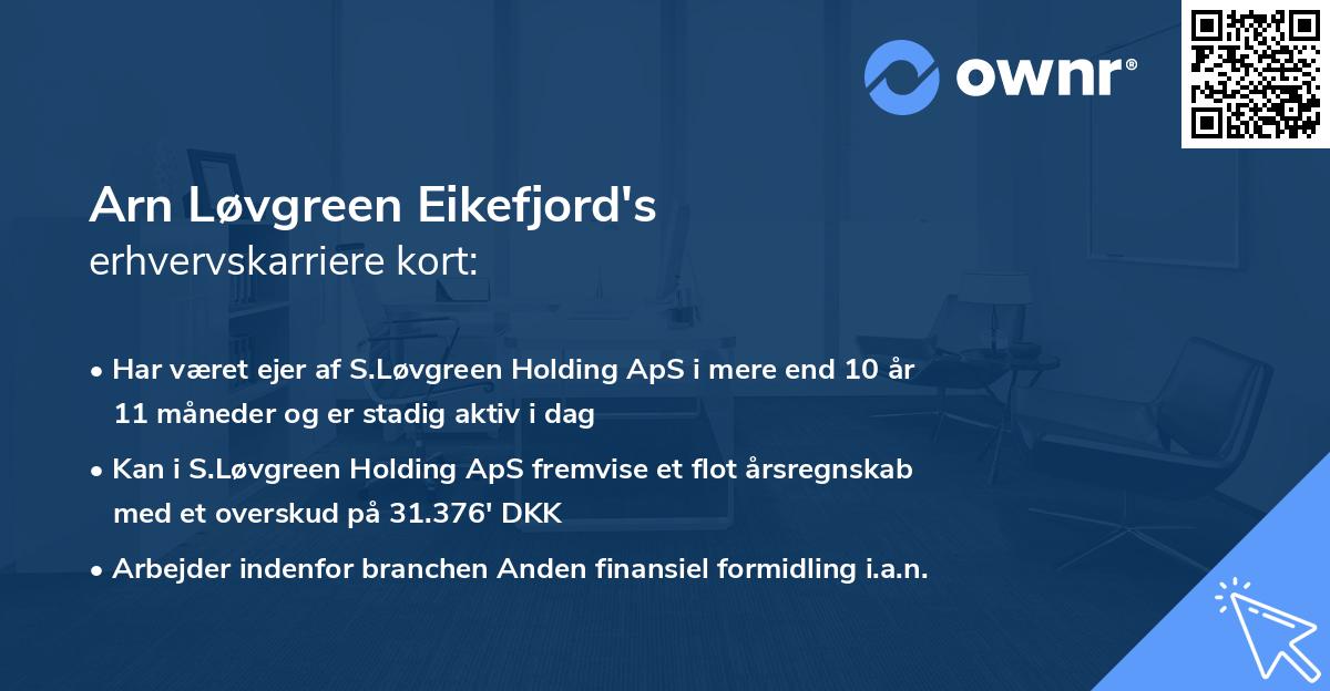 Arn Løvgreen Eikefjord's erhvervskarriere kort