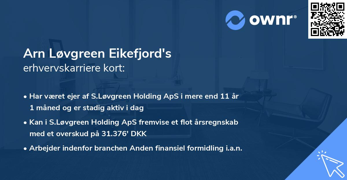 Arn Løvgreen Eikefjord's erhvervskarriere kort