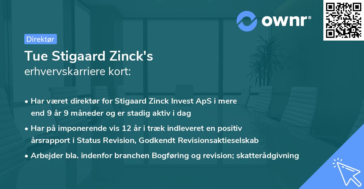 Tue Stigaard Zinck's erhvervskarriere kort