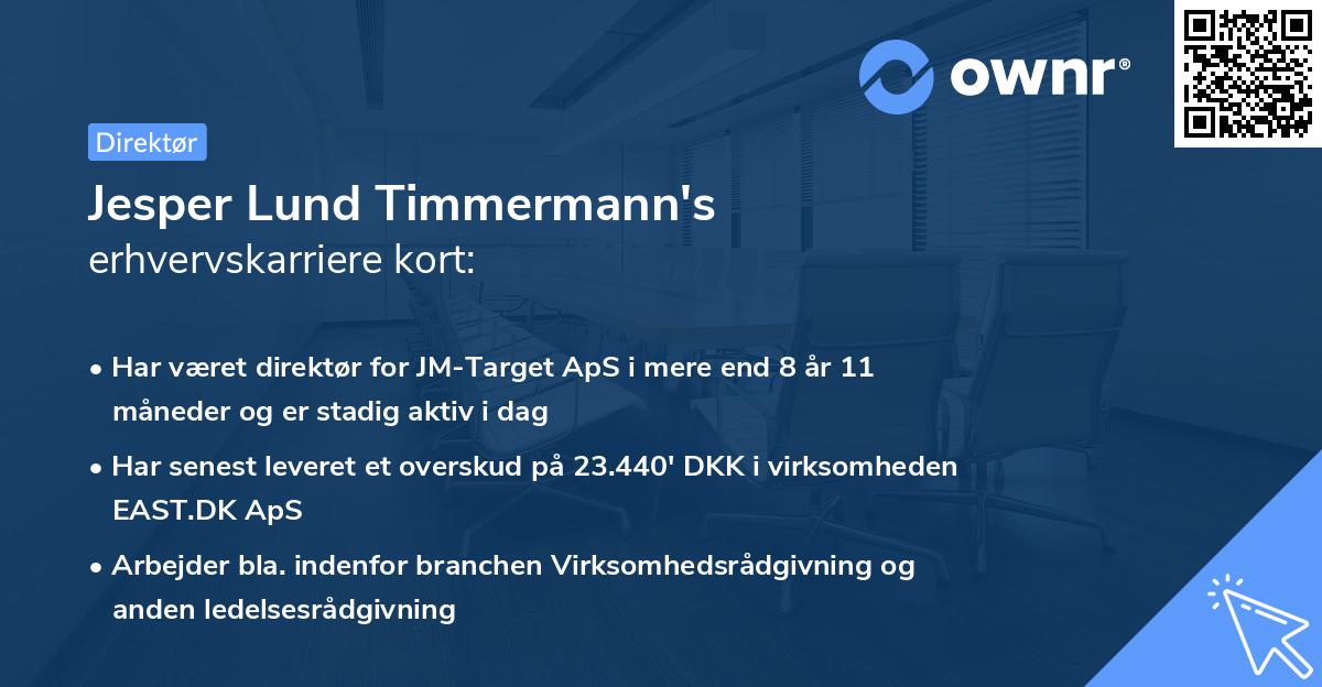 Jesper Lund Timmermann's erhvervskarriere kort