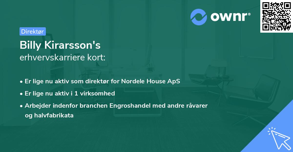 Billy Kirarsson's erhvervskarriere kort