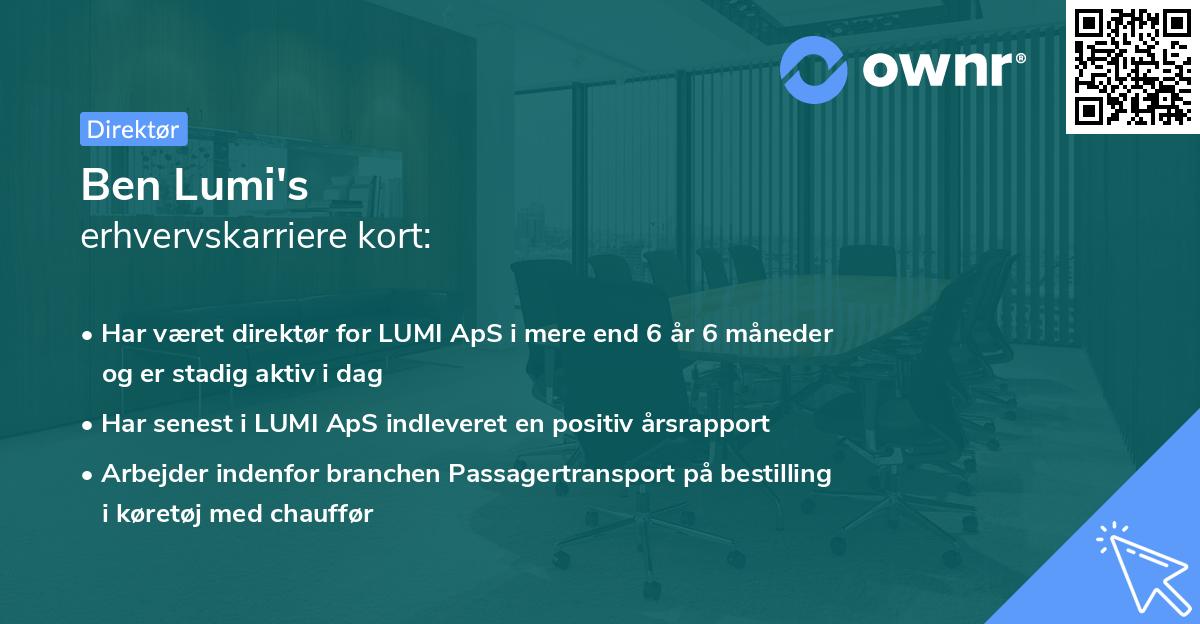 Ben Lumi's erhvervskarriere kort