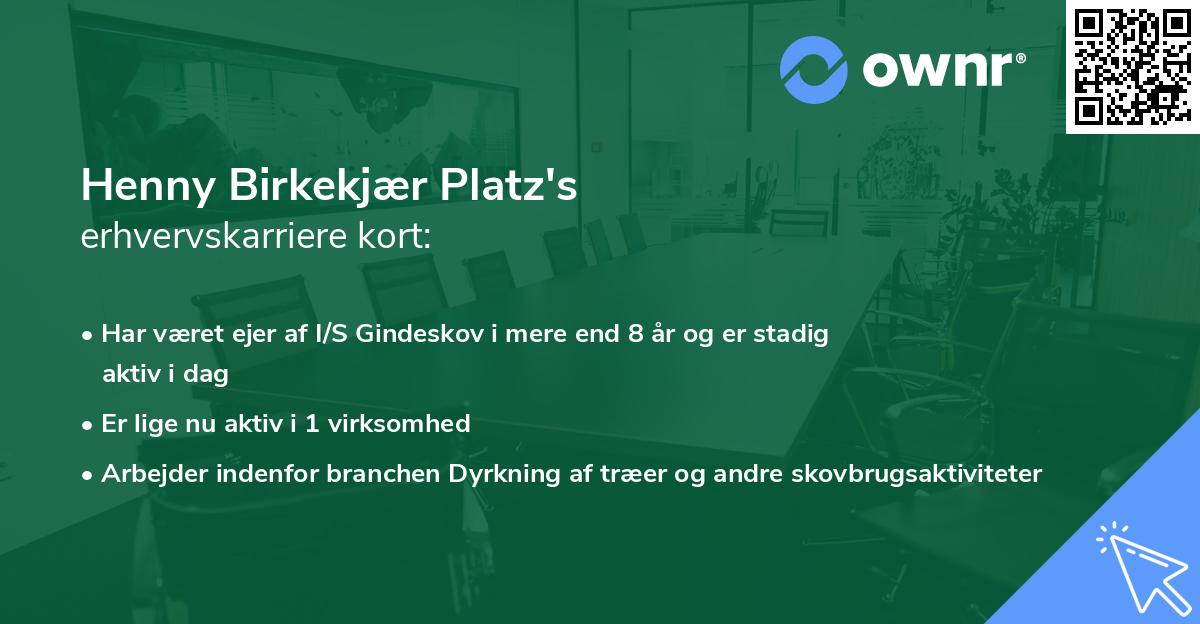 Henny Birkekjær Platz's erhvervskarriere kort
