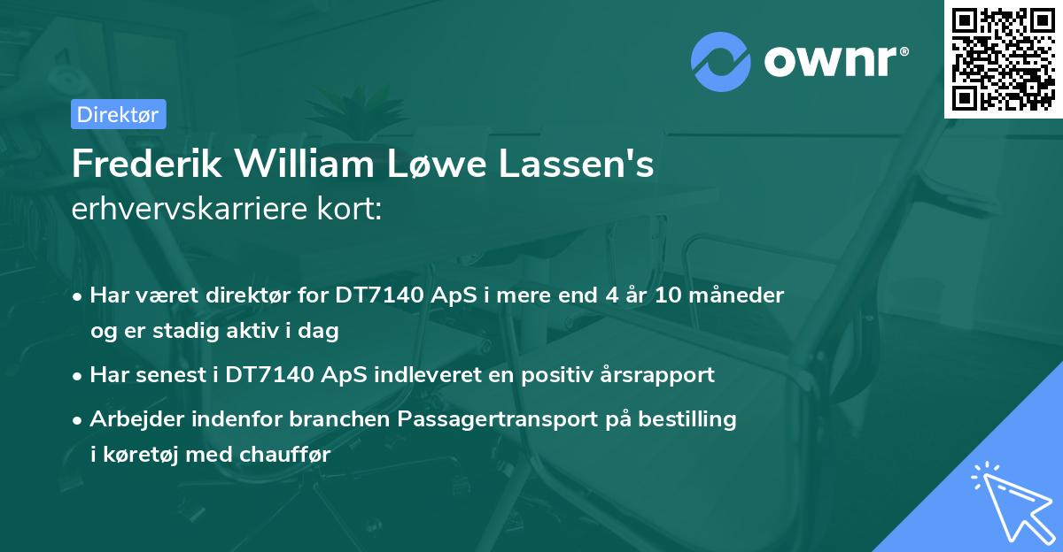 Frederik William Løwe Lassen's erhvervskarriere kort