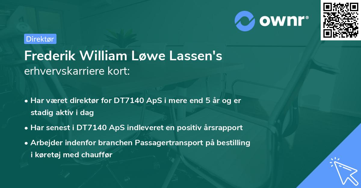 Frederik William Løwe Lassen's erhvervskarriere kort