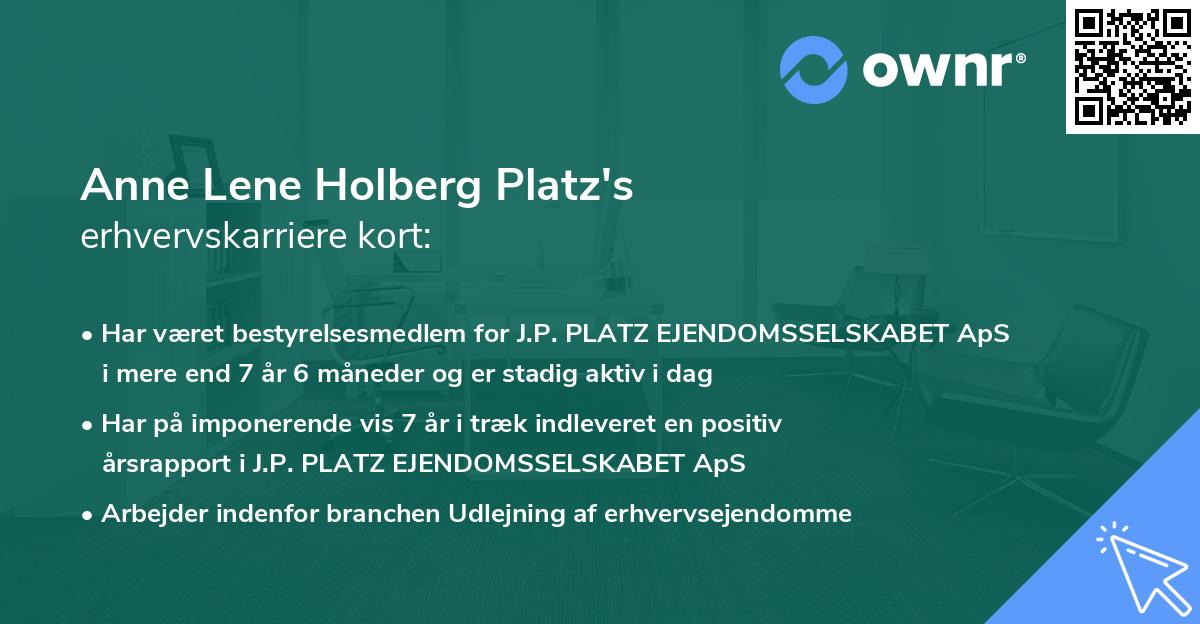 Anne Lene Holberg Platz's erhvervskarriere kort