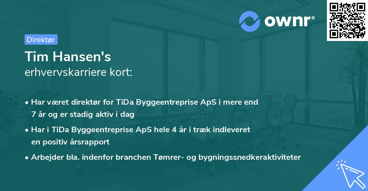 Tim Hansen's erhvervskarriere kort