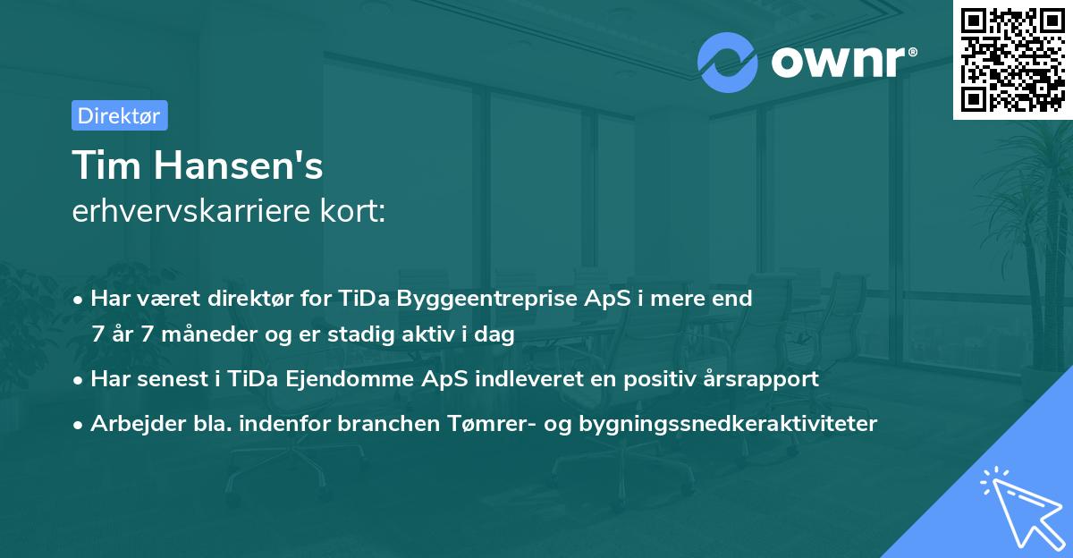 Tim Hansen's erhvervskarriere kort