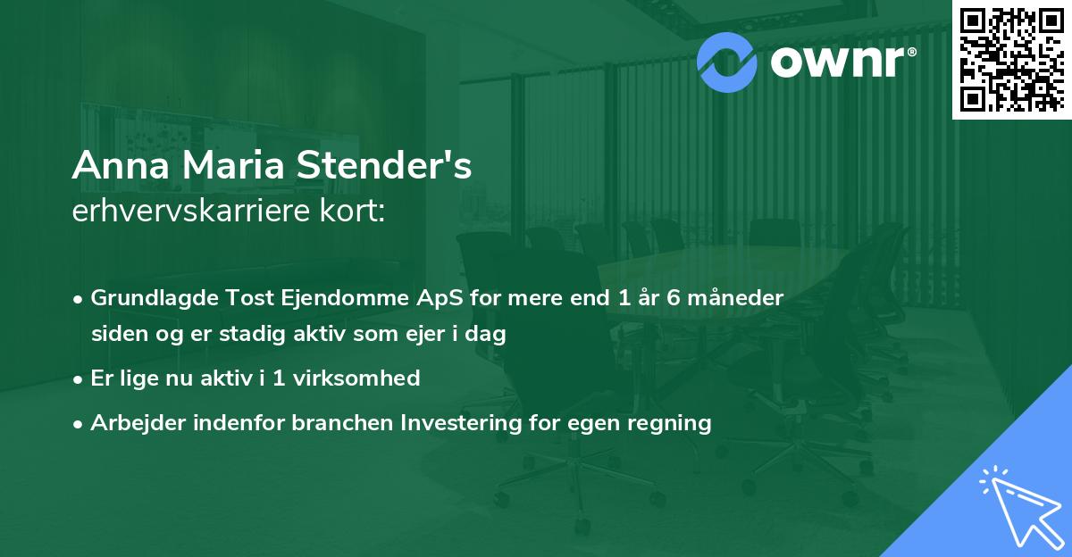 Anna Maria Stender's erhvervskarriere kort