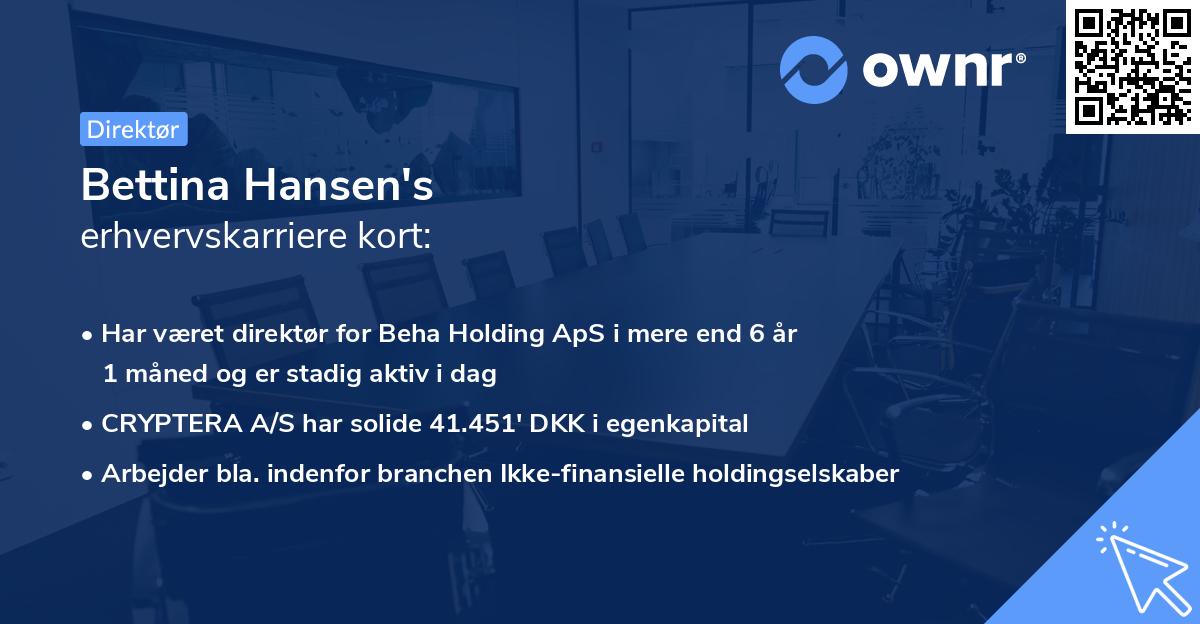 Bettina Hansen's erhvervskarriere kort