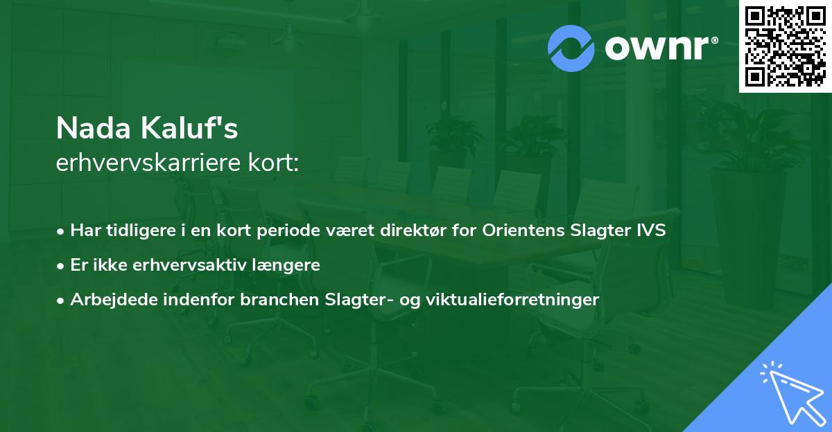 Nada Kaluf's erhvervskarriere kort