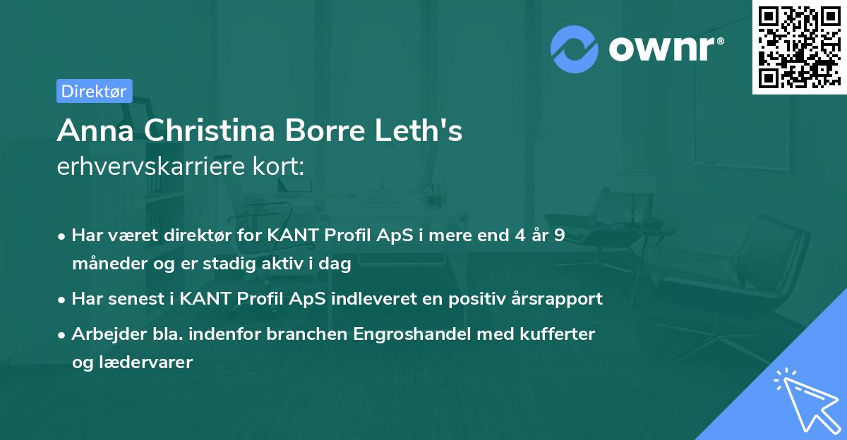Anna Christina Borre Leth's erhvervskarriere kort