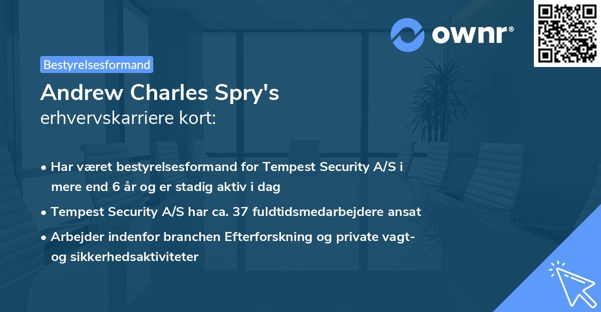 Andrew Charles Spry's erhvervskarriere kort