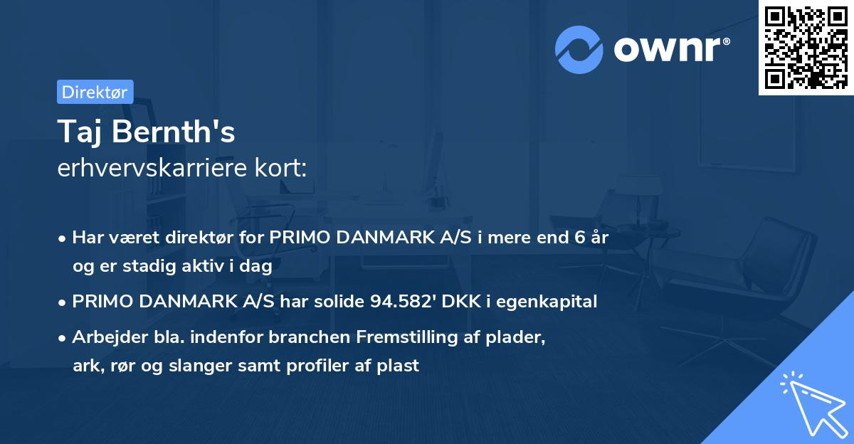 Taj Bernth's erhvervskarriere kort