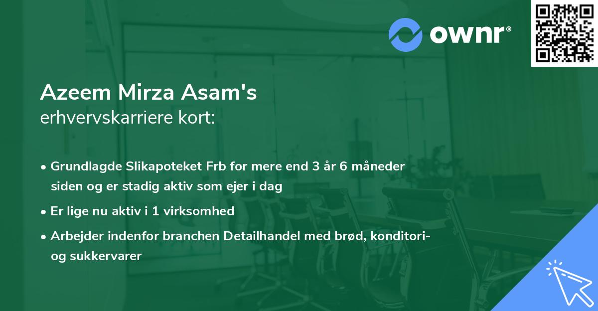 Azeem Mirza Asam's erhvervskarriere kort