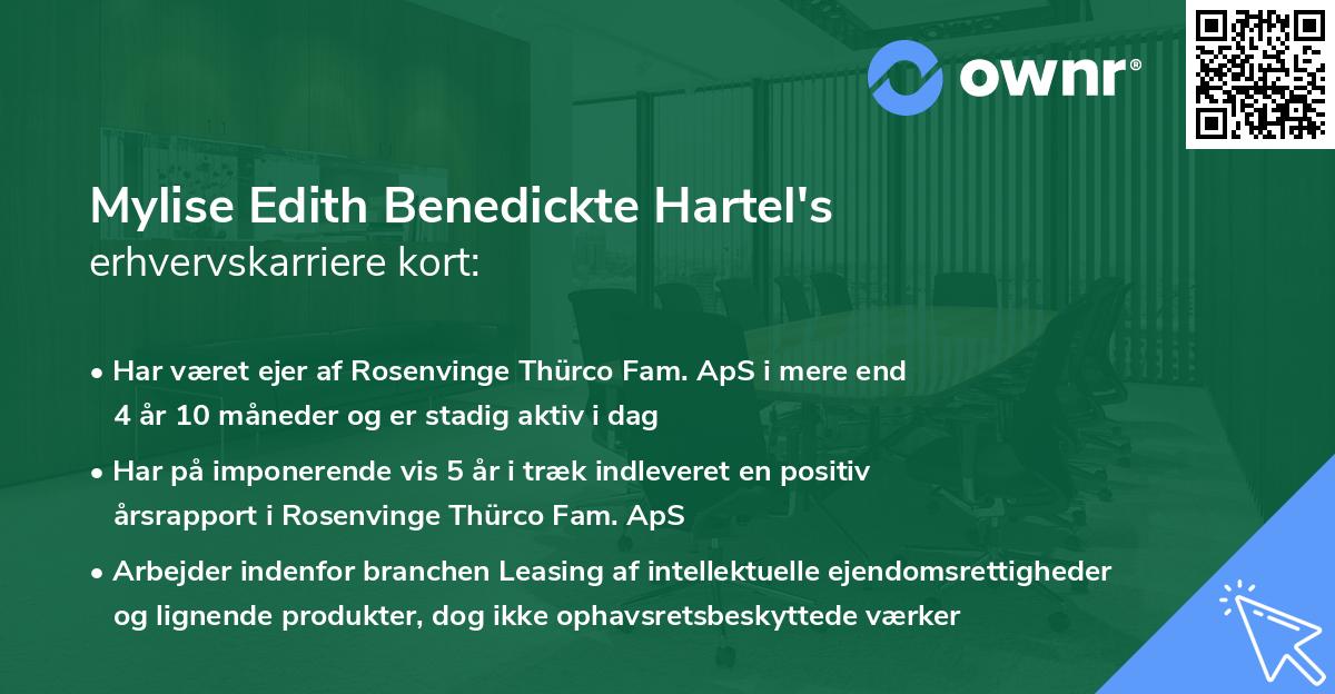 Mylise Edith Benedickte Hartel's erhvervskarriere kort