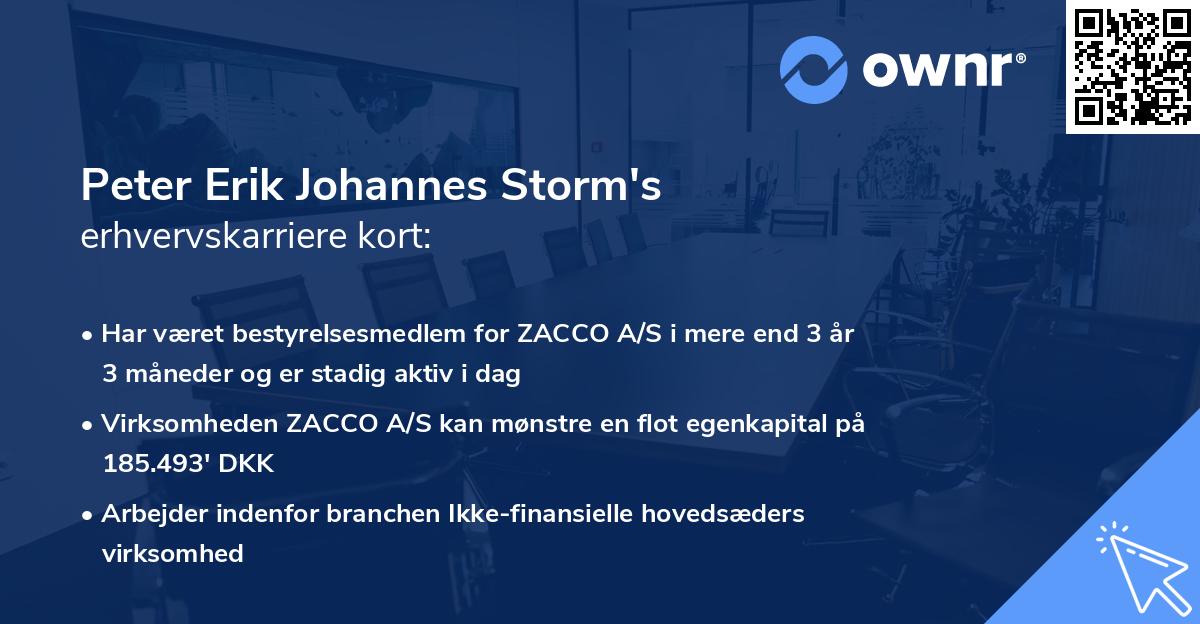 Peter Erik Johannes Storm's erhvervskarriere kort