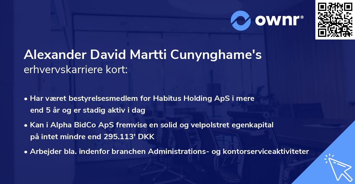 Alexander David Martti Cunynghame's erhvervskarriere kort