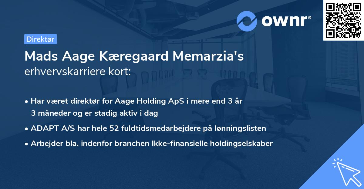 Mads Aage Kæregaard Memarzia's erhvervskarriere kort