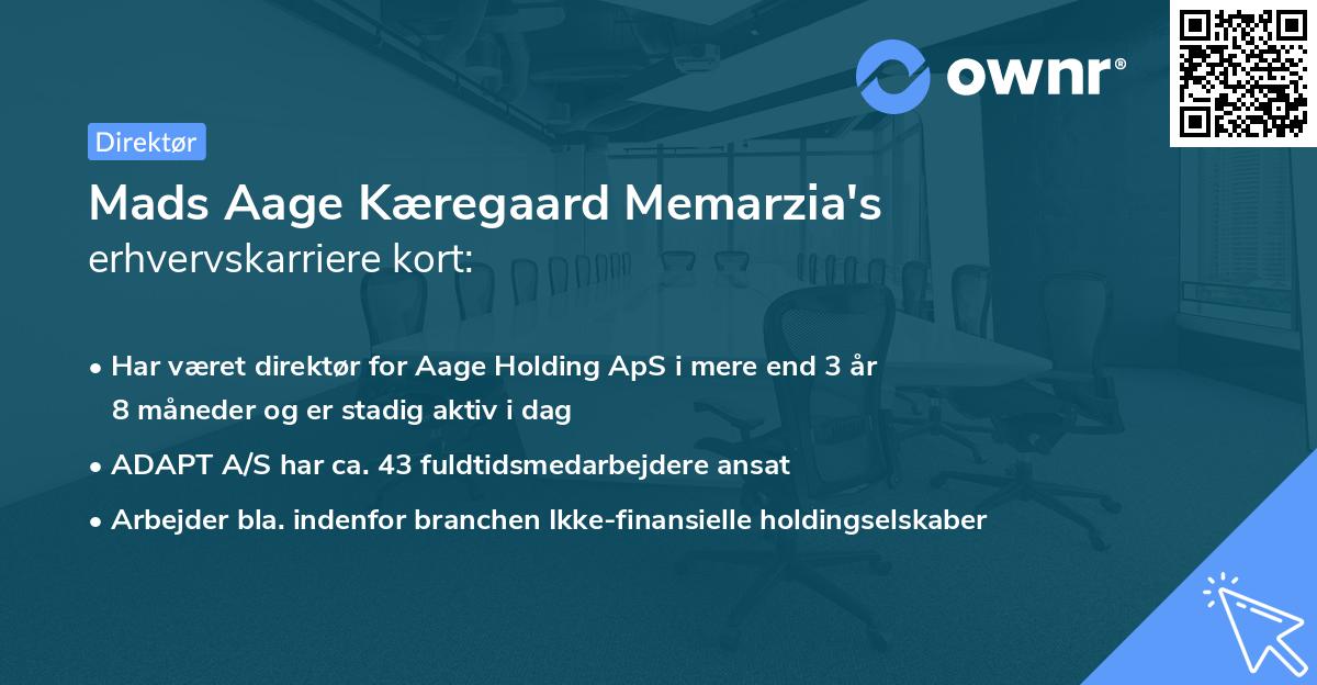 Mads Aage Kæregaard Memarzia's erhvervskarriere kort