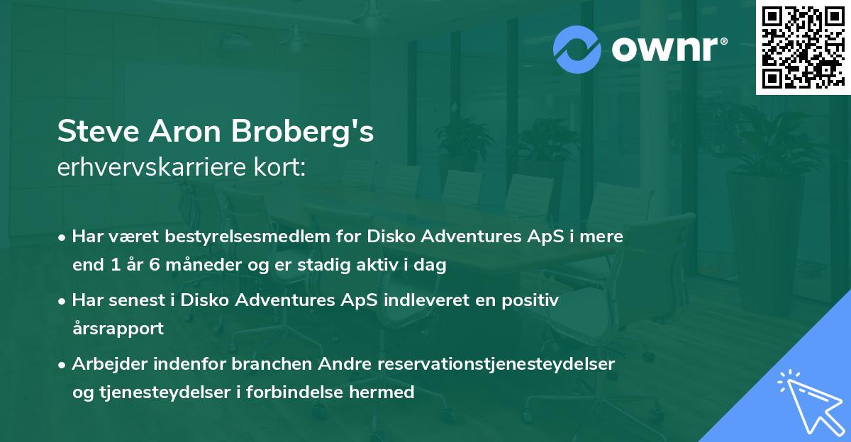 Steve Aron Broberg's erhvervskarriere kort