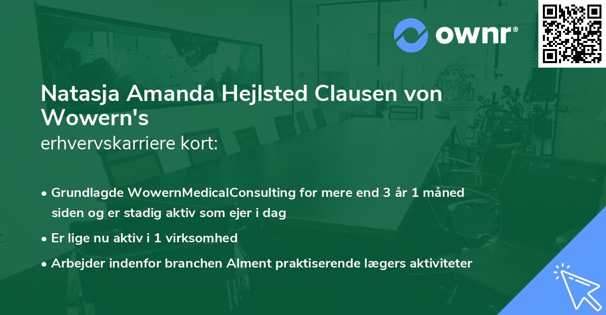 Natasja Amanda Hejlsted Clausen von Wowern's erhvervskarriere kort
