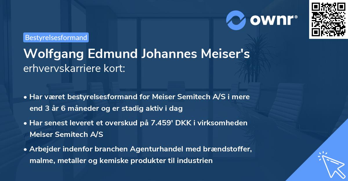Wolfgang Edmund Johannes Meiser's erhvervskarriere kort