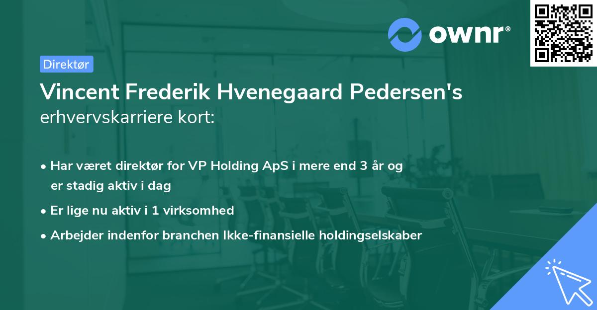 Vincent Frederik Hvenegaard Pedersen's erhvervskarriere kort