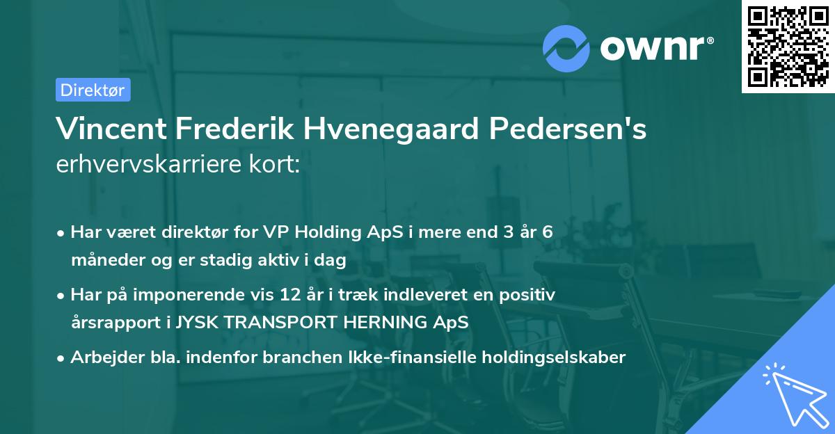 Vincent Frederik Hvenegaard Pedersen's erhvervskarriere kort