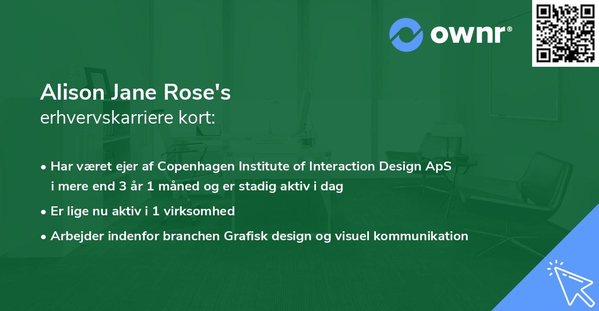 Alison Jane Rose's erhvervskarriere kort