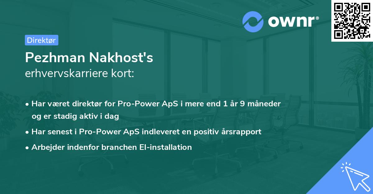 Pezhman Nakhost's erhvervskarriere kort