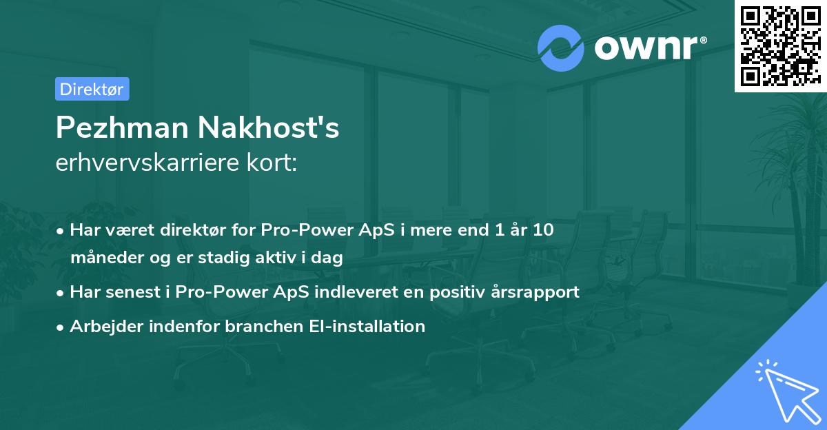 Pezhman Nakhost's erhvervskarriere kort