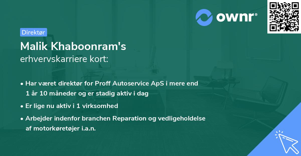 Malik Khaboonram's erhvervskarriere kort